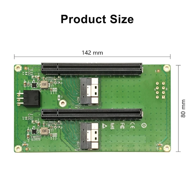 Alt view image 4 of 4 - Dual SFF-8654 8i to (2X) PCIe 4.0 X8 Female Adapter, Requires Motherboard BIOS Support for Bifurcation