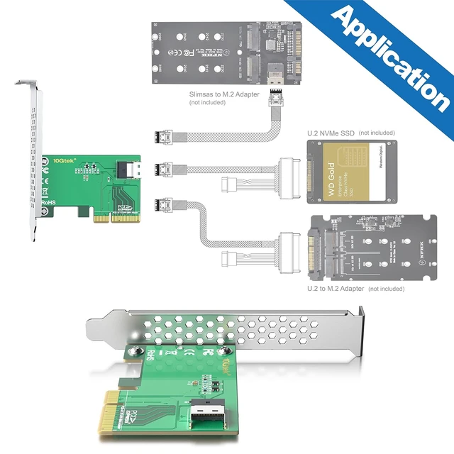Alt view image 4 of 5 - PCIe 4.0 x4 to SFF-8654 Adapter Card for U.2 NVMe SSDs, SlimSAS 4i Interface