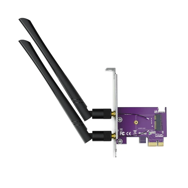Alt view image 2 of 7 - PCIe x1 to M.2 WiFi Bluetooth Adapter, A+E Key, 2x 5dBi Antennas