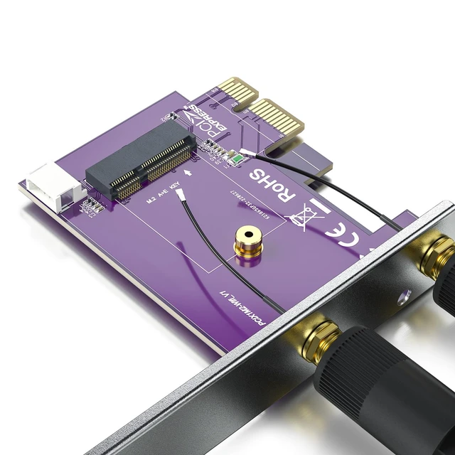Alt view image 3 of 7 - PCIe x1 to M.2 WiFi Bluetooth Adapter, A+E Key, 2x 5dBi Antennas