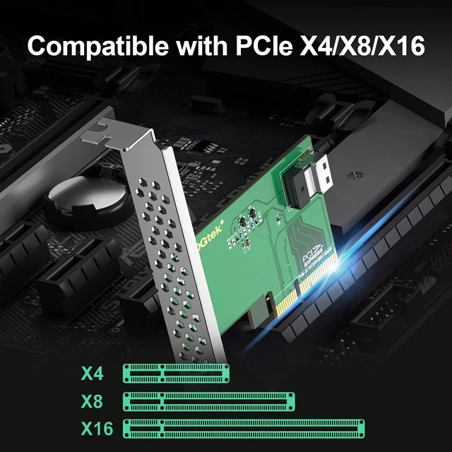 Alt view image 2 of 5 - PCIe 4.0 x4 to SFF-8654 Adapter Card for U.2 NVMe SSDs, SlimSAS 4i Interface