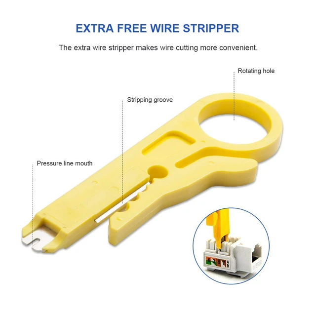 Alt view image 7 of 7 - Punch Down Tool with 110/88 Blade & Network Wire Stripper, Multifunction Hook Tool for Telephone Impact Terminal Insertion and cat6a/cat6/cat5e/cat5 Cable