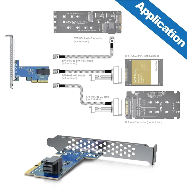 Alt view image 4 of 4 - U.2 NVMe SSD Adapter Card, PCIe 3.0 x4 to SFF-8643 (1-Port), Multi-OS Support for Windows, Linux, VMware, Ubuntu