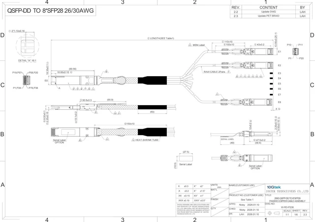 Alt view image 3 of 6 - for Arista CAB-D-8S-200G-1M, 200G QSFP-DD to 8x SFP28 DAC Cable, 1m/3.3ft