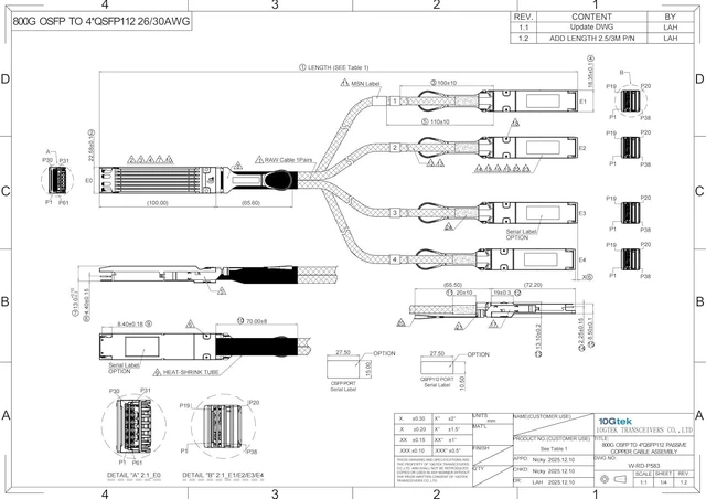 Alt view image 3 of 6 - 800G OSFP to 4x200G QSFP112 DAC Cable, 2.5-Meter, 26AWG, Compatible with NVIDIA MCP7Y40-N02A for NDR InfiniBand and Ethernet Solutions