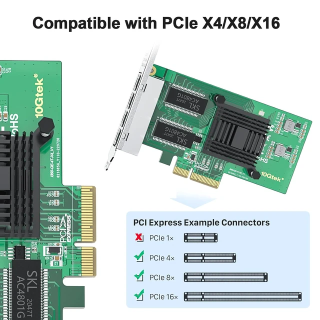 Alt view image 2 of 4 - 1000Mbps Gigabit Ethernet Converged Network Adapter (NIC) with Intel I350 Chip | Ethernet PCI Express NIC Network Card | Quad Copper RJ45 Ports | PCI Express 2.1 X4 | Compare to Intel I350-T4
