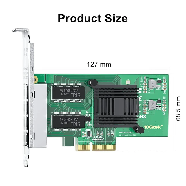 Alt view image 3 of 4 - 1000Mbps Gigabit Ethernet Converged Network Adapter (NIC) with Intel I350 Chip | Ethernet PCI Express NIC Network Card | Quad Copper RJ45 Ports | PCI Express 2.1 X4 | Compare to Intel I350-T4