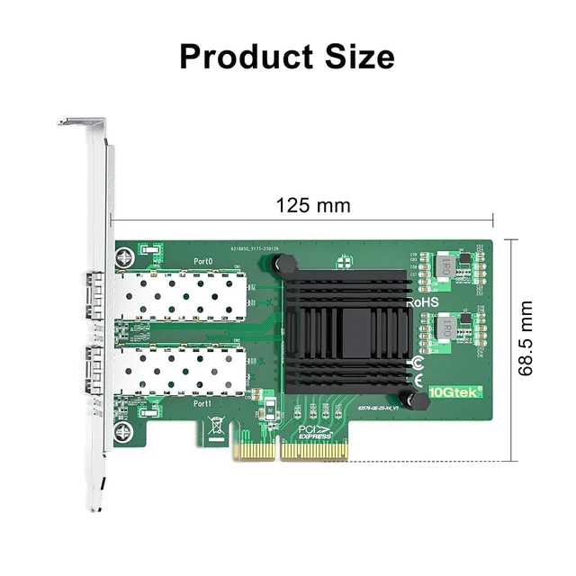 Alt view image 3 of 4 - 100/1000Mbps Gigabit Ethernet Converged Network Adapter (NIC) with Intel 82576 Chip, Ethernet PCI Express NIC Network Card, Dual SFP Ports, PCI Express 2.0 X4, Compare to Intel E1G42EF
