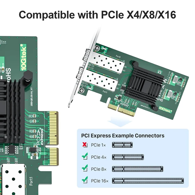Alt view image 2 of 4 - 100/1000Mbps Gigabit Ethernet Converged Network Adapter (NIC) with Intel 82576 Chip, Ethernet PCI Express NIC Network Card, Dual SFP Ports, PCI Express 2.0 X4, Compare to Intel E1G42EF