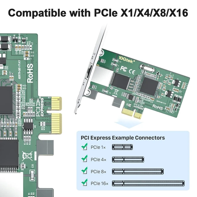 Alt view image 2 of 4 - 100/1000Mbps Gigabit Ethernet PCI Express NIC Network Card with Intel(R) 82573 Controller, Ethernet Server Converged Network Adapter, Single RJ-45, Support Windows Server/Freebsd/VMware