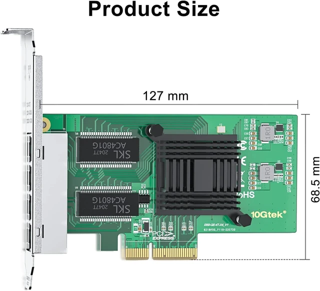 Alt view image 3 of 4 - 1000Mbps Gigabit Ethernet Converged Network Adapter (NIC) with Intel I350 Chip | Ethernet PCI Express NIC Network Card | Quad Copper RJ45 Ports | PCI Express 2.1 X4 | Compare to Intel I350-T4, 2-Pack