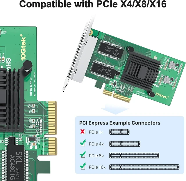 Alt view image 2 of 4 - 1000Mbps Gigabit Ethernet Converged Network Adapter (NIC) with Intel I350 Chip | Ethernet PCI Express NIC Network Card | Quad Copper RJ45 Ports | PCI Express 2.1 X4 | Compare to Intel I350-T4, 2-Pack