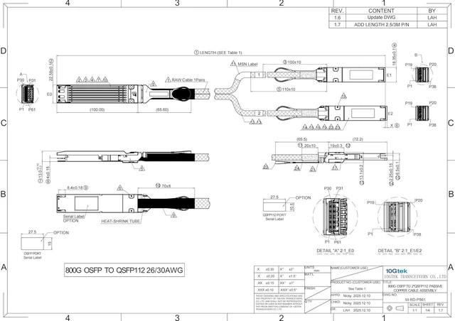 Alt view image 3 of 6 - 800Gb/s OSFP DAC Compatible for NVIDIA MCP7Y00-N02A, 2.5-Meter, 26AWG, 8-Channel OSFP Fin-top Breakout to 2x400G Flat-top Cable, NDR Infiniband and Ethernet Solutions