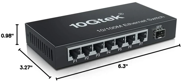 Alt view image 6 of 6 - 8-Port Fast Ethernet Switch, 1 Port SFP (Without Transceiver), 7 Port RJ45 (10/100Base-Tx)