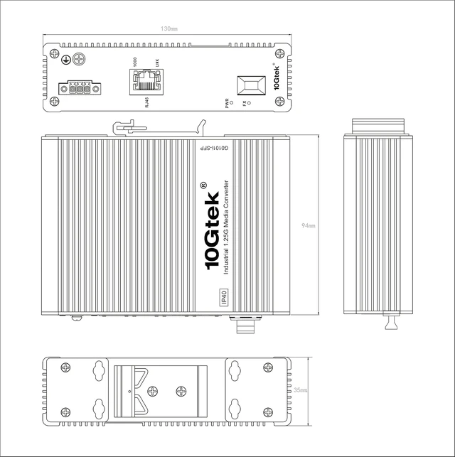 Alt view image 5 of 6 - Industrial IP40, 1.25G Media Converter, (w/ 20-km SFP transceiver), G0101i, DIN-Rail Mount