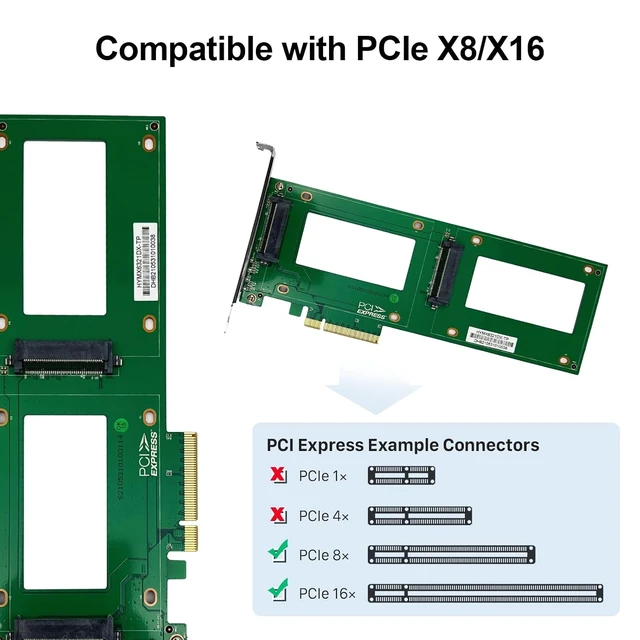 Alt view image 3 of 6 - Dual U.2 (SFF-8639) to PCIe 4.0 x8 Adapter Card