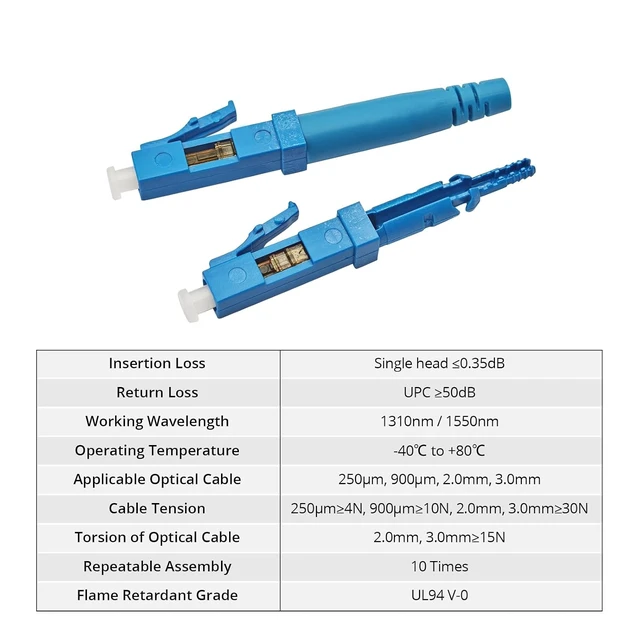 Alt view image 3 of 6 - LC-UPC Optical Fiber Quick Connector, Applicable for Quick Assembly 250/900m or 2.0/3.0mm singlemode Fiber Cable, for CATV, PON, and Long-haul Networks.Pack of 10