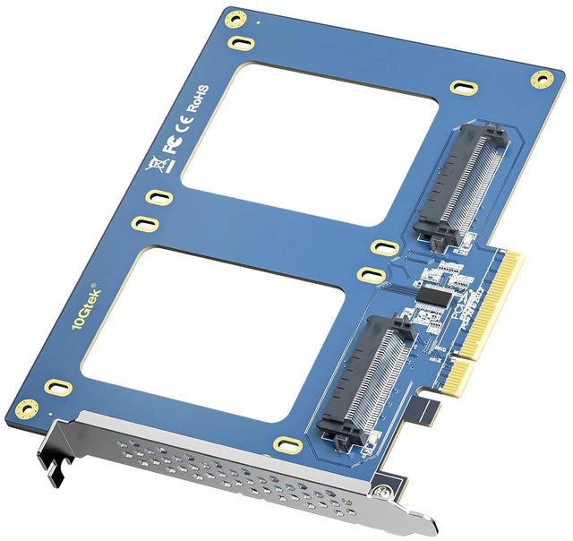 Main image of PCIe 3.0 x8 to Dual U.2 NVMe SSD Adapter Card, SFF-8639 Interface with Full-Height Bracket for Server/NAS/Desktop Storage