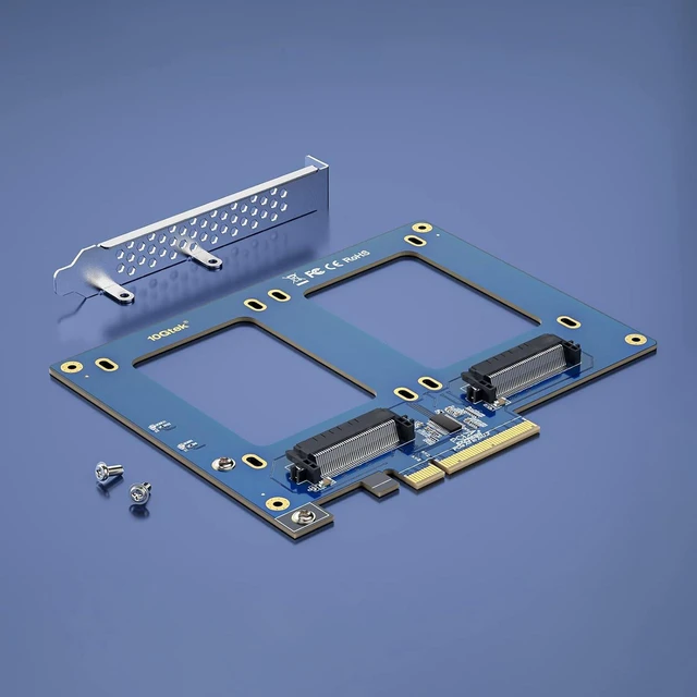 Alt view image 5 of 6 - PCIe 3.0 x8 to Dual U.2 NVMe SSD Adapter Card, SFF-8639 Interface with Full-Height Bracket for Server/NAS/Desktop Storage