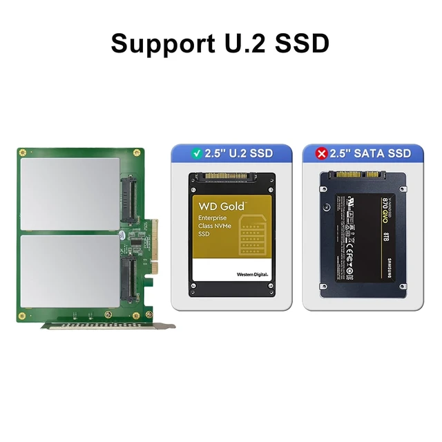 Alt view image 4 of 4 - Dual U.2 NVMe SSD Adapter Card, PCIe 3.0 x8 to SFF-8639, Full-Height Bracket, for Server/NAS/Desktop Storage Expansion