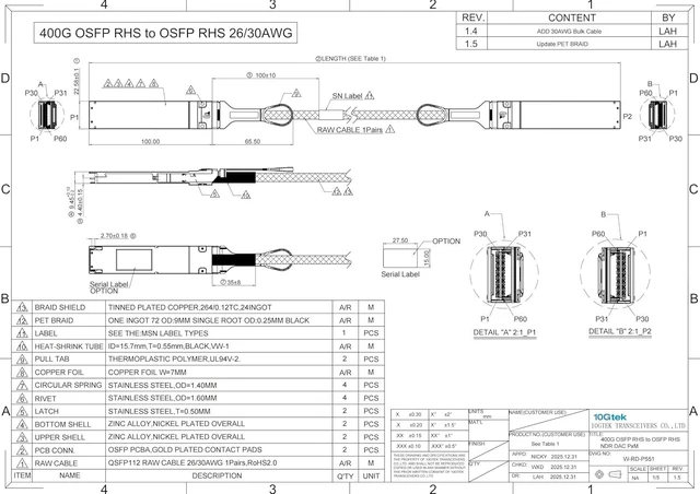 Alt view image 3 of 6 - 400G OSFP-RHS Passive DAC Cable for NVIDIA ConnectX-7 NIC, 1m
