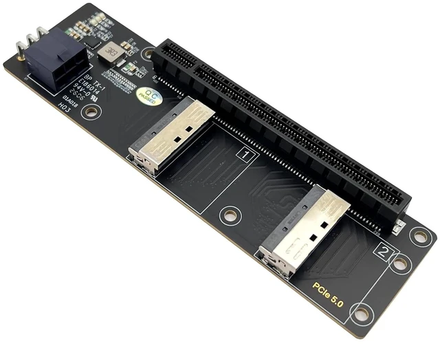 Main image of Dual MCIO (74pin) to PCIe x16 Female Adapter, PCIe 5.0 Gen5 GPU Expansion Card, Supports High-Bandwidth GPUs & Accelerators for Workstations/Servers