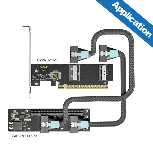 Alt view image 3 of 7 - Dual MCIO (74pin) to PCIe x16 Female Adapter, PCIe 5.0 Gen5 GPU Expansion Card, Supports High-Bandwidth GPUs & Accelerators for Workstations/Servers