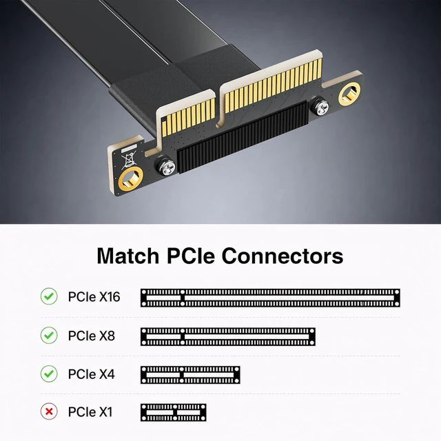 Alt view image 2 of 7 - PCIe 3.0 x4 Riser Cable, Male 90° to Female 90° PCIe Extender Jumper GPU/SSD/Server, 25cm/0.82ft