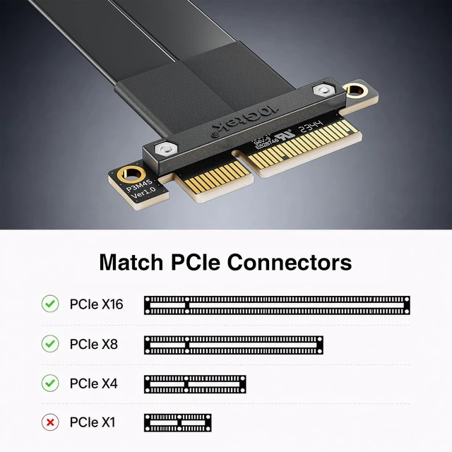 Alt view image 2 of 7 - PCIe 3.0 x4 Riser Cable, Male Straight to Female 90° PCIe Extender Jumper for GPU/SSD/Server, 25cm/0.82ft