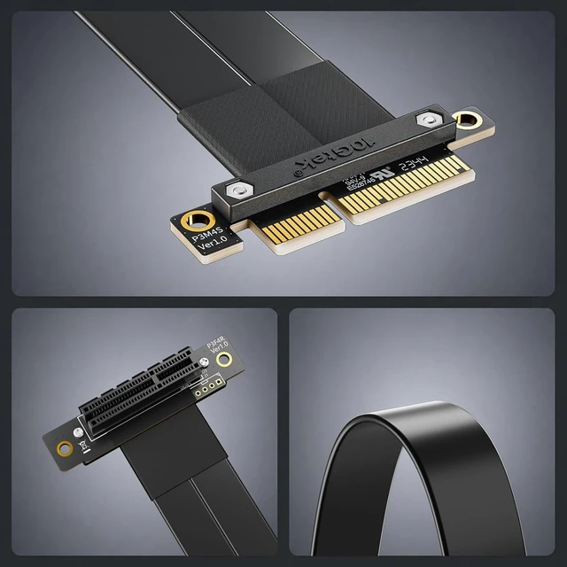 Alt view image 6 of 7 - PCIe 3.0 x4 Riser Cable, Male Straight to Female 90° PCIe Extender Jumper for GPU/SSD/Server, 25cm/0.82ft