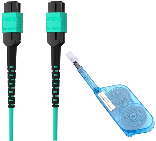 Main image of 1 Pack of 3M Fiber Patch Cable MPO OM3 and 1 Pack of MPO Connector Clean Swabs & Endface Fiber Optic Cleaning Sticks Wipes Tools