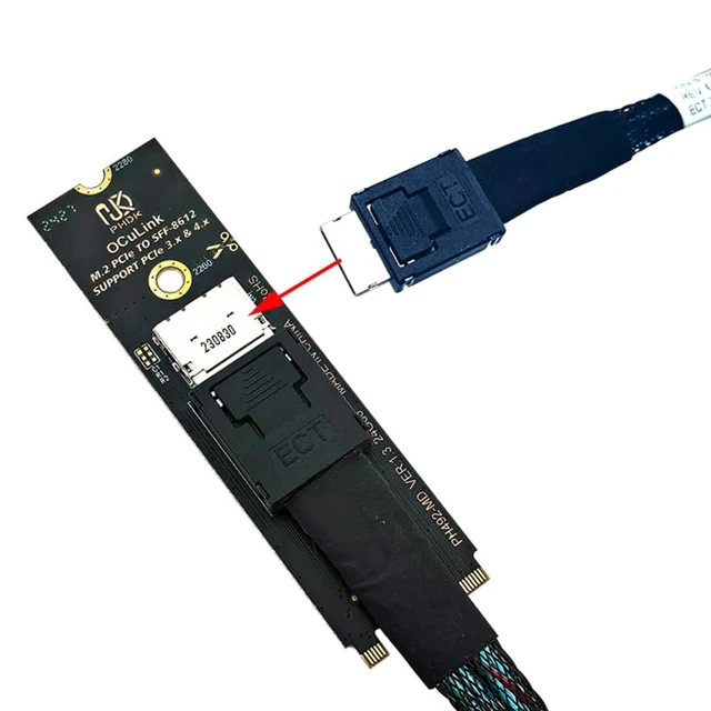 Alt view image 3 of 6 - Oculink SFF-8611/8612 to M.2 NVMe M-Key Interface Adapter Card (360 Degree)