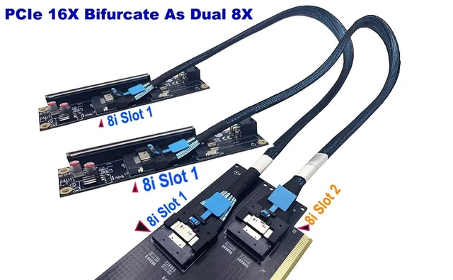 Alt view image 2 of 5 - PCI-e 4.0 16X to 2 Ports PCIe 8X/16X Expansion Card,PCIe Bifurcation x16 to x8x8 Split Card with SlimSAS 8I Cable 75cm