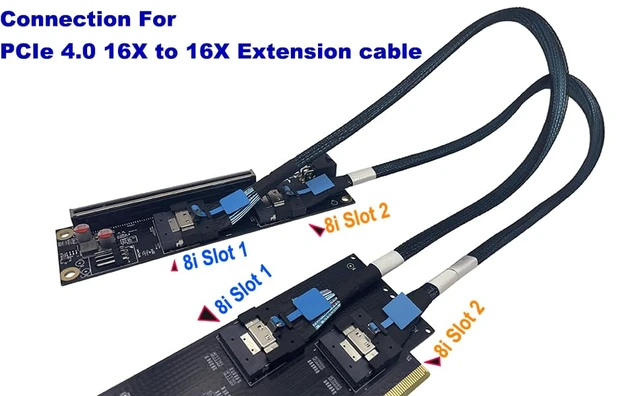 Alt view image 3 of 5 - PCI-e 4.0 16X to 2 Ports PCIe 8X/16X Expansion Card,PCIe Bifurcation x16 to x8x8 Split Card with SlimSAS 8I Cable 75cm
