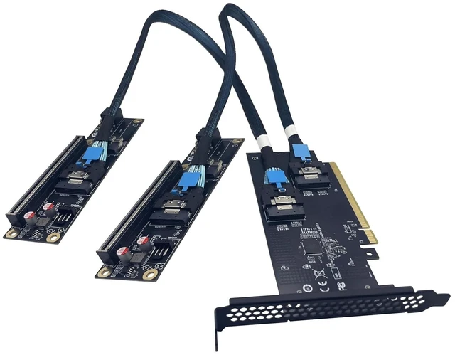 Main image of PCI-e 4.0 16X to 2 Ports PCIe 8X/16X Expansion Card,PCIe Bifurcation x16 to x8x8 Split Card with SlimSAS 8I Cable 75cm