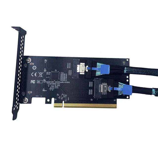 Alt view image 4 of 5 - PCI-e 4.0 16X to 2 Ports PCIe 8X/16X Expansion Card,PCIe Bifurcation x16 to x8x8 Split Card with SlimSAS 8I Cable 75cm