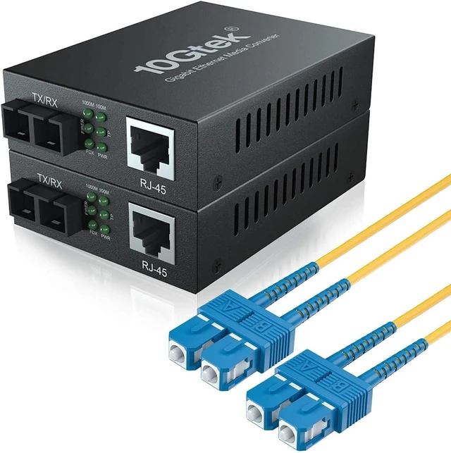 Main image of 2 Pack of 3M OS2 SC to SC Fiber Patch Cable and 2 Pack of Gigabit SingleMode Fiber to Ethernet Media Converter