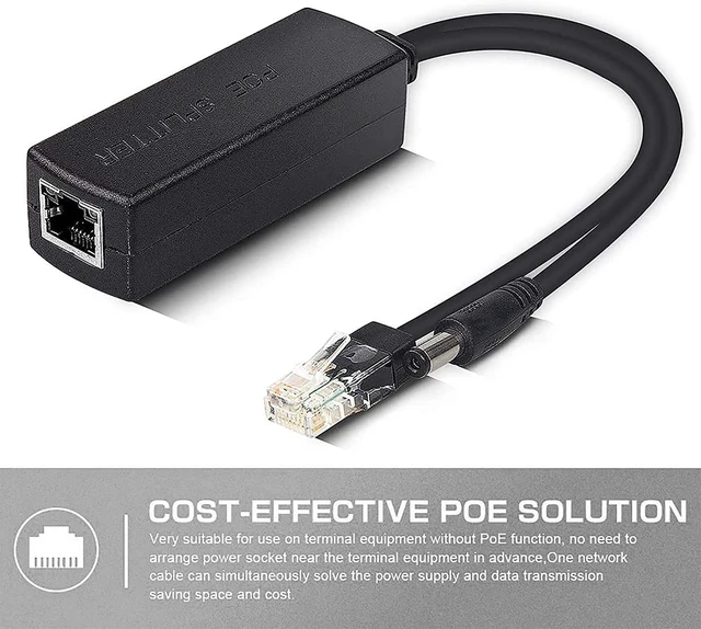 Alt view image 5 of 6 - 1.25G PoE Splitter Cable, 10/100/1000Mbps, 802.3af/at, 48V to 12V, 100 Meters Link