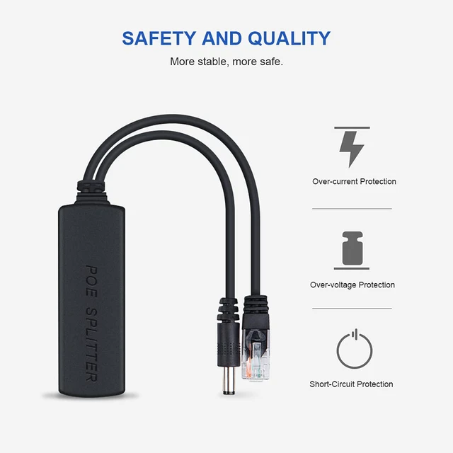 Alt view image 2 of 6 - 1.25G PoE Splitter Cable, 10/100/1000Mbps, 802.3af/at, 48V to 12V, 100 Meters Link