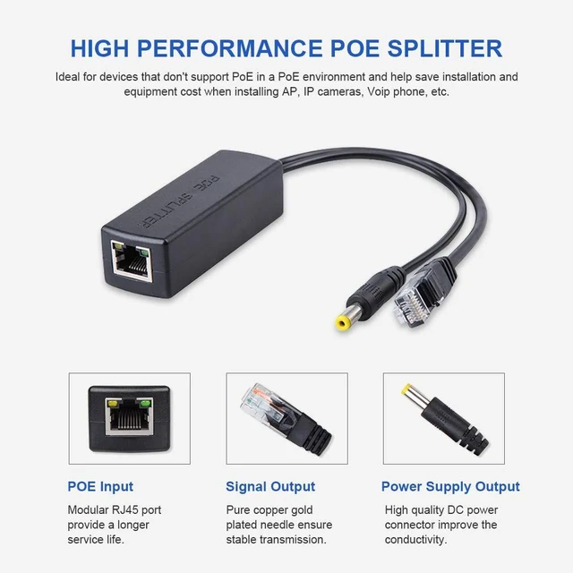 Alt view image 2 of 7 - POE Splitter Cable 100Mb/s 155Mb/s, 802.3AT/AF, 48V to 12V (PSE chip Inside), 100 Meters Link (2-Pack)