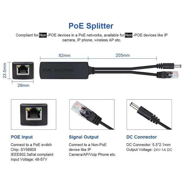 Alt view image 2 of 7 - PoE Splitter, 10/100/1000Mbps, IEEE 802.3af/at, 48V to 24V, 1A, 100 Meters Link