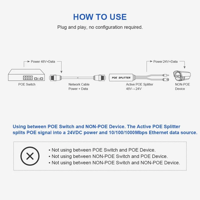 Alt view image 6 of 7 - PoE Splitter, 10/100/1000Mbps, IEEE 802.3af/at, 48V to 24V, 0.5A, 100 Meters Link