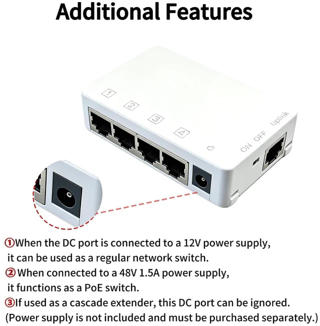 Alt view image 4 of 7 - PoE Extender, 1 in 4 Out PoE Extender Support IEEE 802.3af/at with 10/100Mbps, Plug&Play