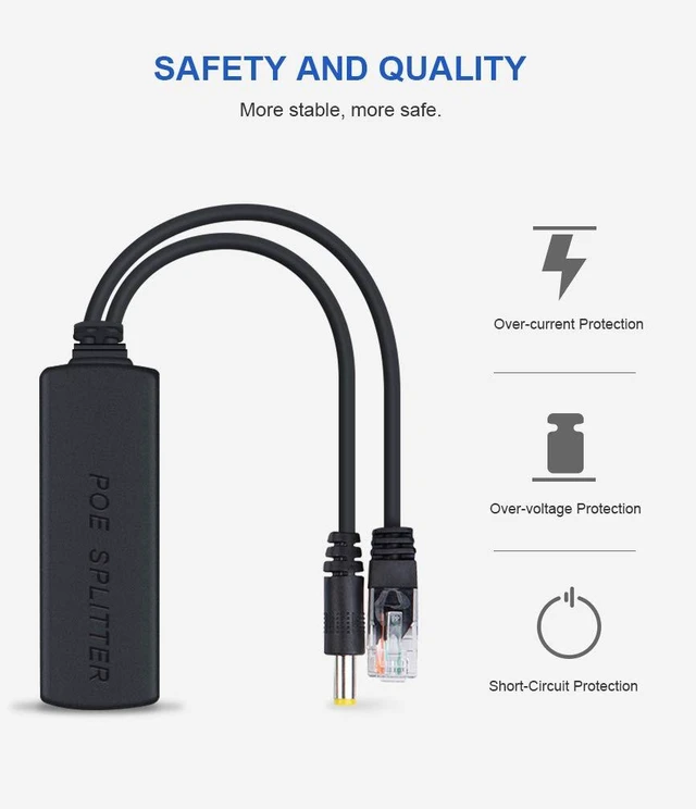 Alt view image 4 of 7 - POE Splitter Cable 100Mb/s 155Mb/s, 802.3AT/AF, 48V to 12V (PSE chip Inside), 100 Meters Link (2-Pack)