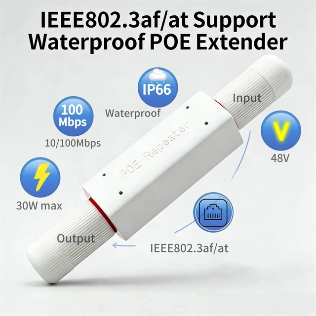 Alt view image 3 of 7 - Outdoor PoE Repeater, Waterproof PoE,1 in 1 Out PoE Repeater,Support IEEE 802.3af/at with 10/100Mbps, Plug&Play