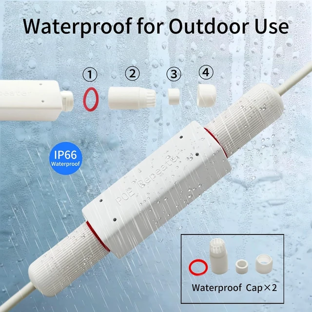 Alt view image 4 of 7 - Outdoor PoE Repeater, Waterproof PoE,1 in 1 Out PoE Repeater,Support IEEE 802.3af/at with 10/100Mbps, Plug&Play