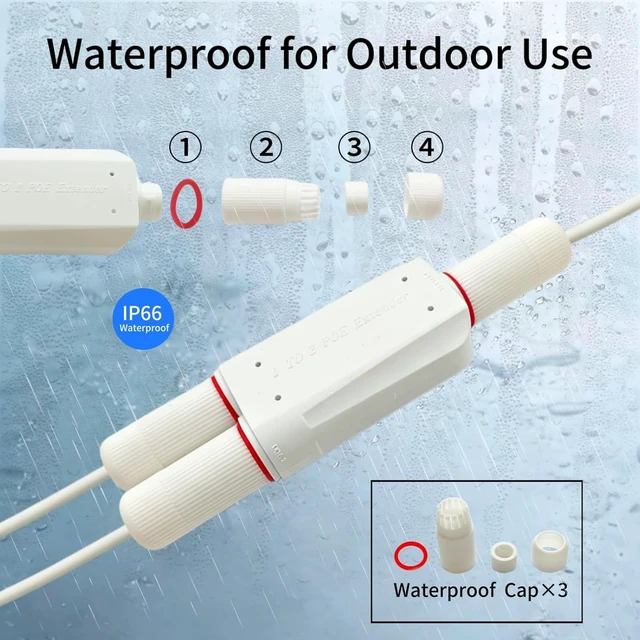 Alt view image 4 of 7 - Outdoor PoE Extender, Waterproof PoE, 1 in 2 Out PoE Extender,Support IEEE 802.3af/at with 10/100Mbps, Plug&Play