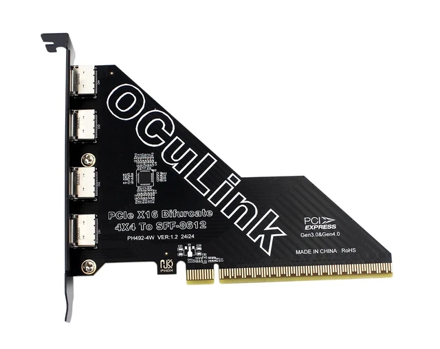 Alt view image 3 of 5 - PCIe 4.0 16x to Quad Oculink 4I,PCIe Bifurcation x16 to x4x4x4x4 Split Oculink SFF-8611/8612 Adapter Card for eGPU Dock Mimi Pc