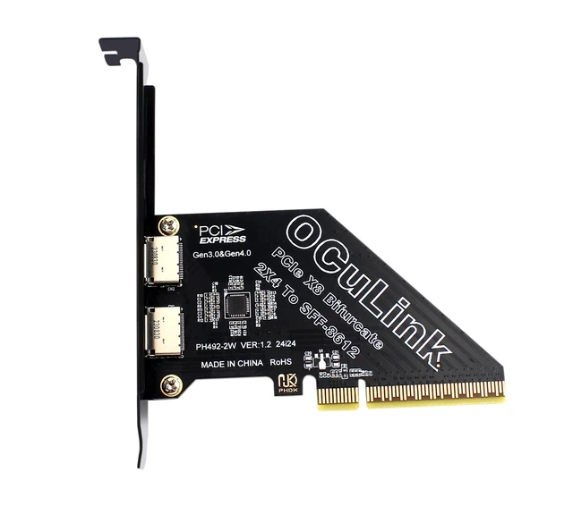 Alt view image 3 of 5 - PCIe 4.0 8X to Dual Oculink 4I,PCIe Bifurcation x8 to x4x4 Split Oculink SFF-8611/8612 Adapter Card for eGPU Dock Mimi Pc
