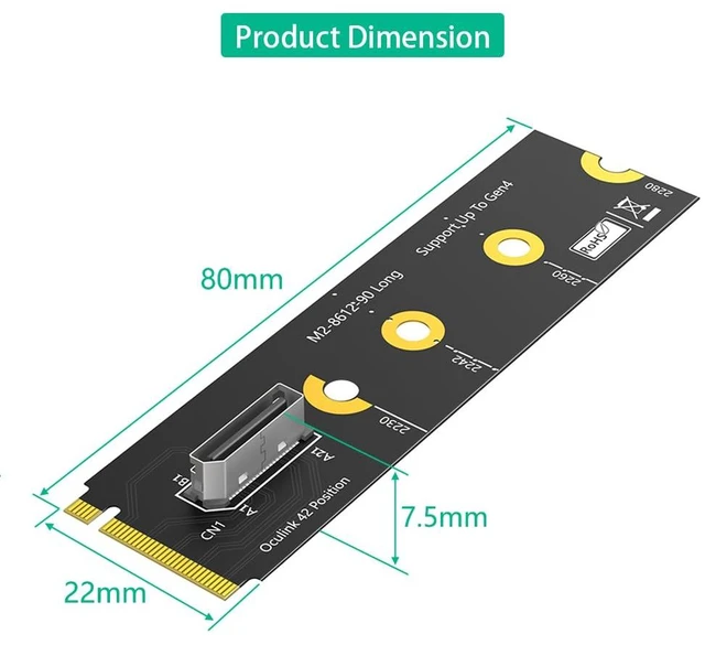 Alt view image 4 of 7 - Oculink SFF-8611/8612 to M.2 NVMe M-Key Interface Adapter Card (90B Degree)